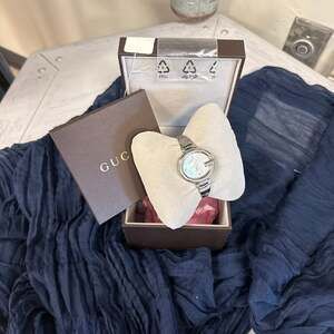 Gucci Guccissima Mother of Pearl Dial Stainless Steel Bangle Watch YA134502